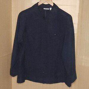 Croft & Barrow Blue Suede Feel Long Sleeve Button Down Lightweight Jacket 1X